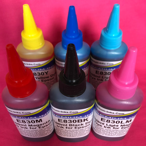 6 Dye Refill Ink Bottles for Epson Printer