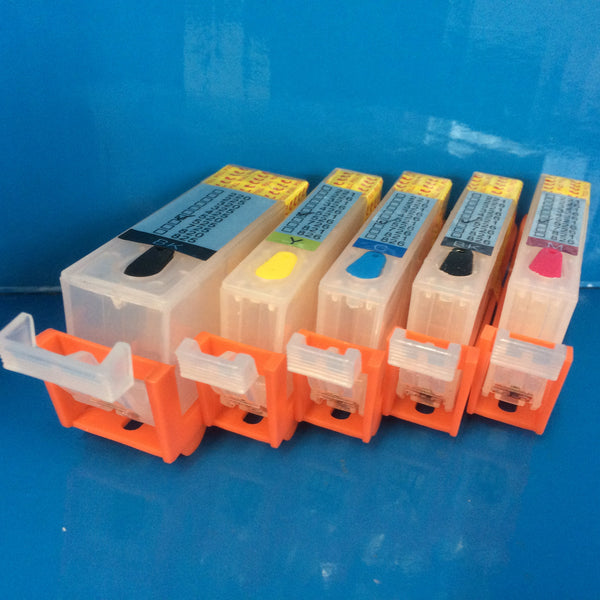 5 REFILLABLE EMPTY CARTRIDGES FOR CANON PGI-525BK CLI-526 B/C/M/Y With Auto Reset Chip Non OEM