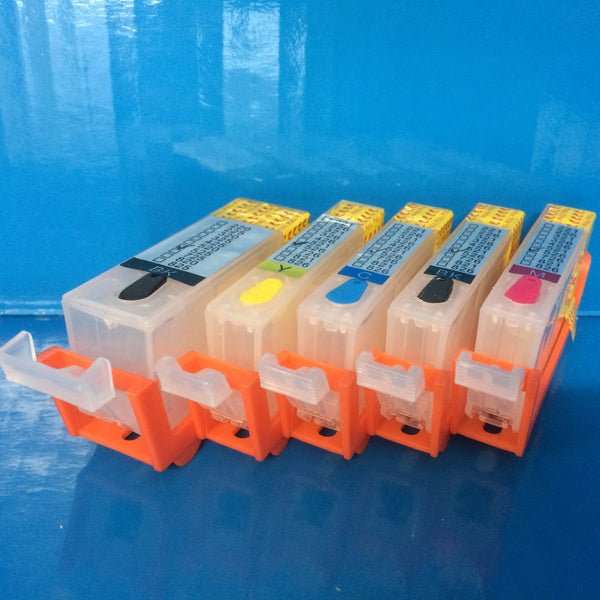 5 REFILLABLE CARTRIDGES FOR CANON PGI-520BK CLI-521 BK/C/M/Y With Auto Reset Chips Non OEM