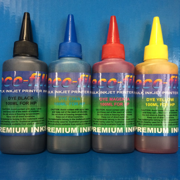 4X100ML ECO-FILL DYE REFILL INK FOR HP PRINTERS NON OEM