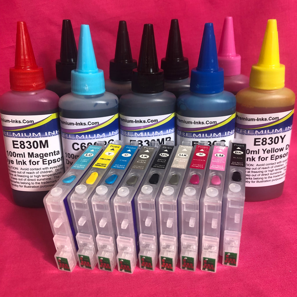 2400 REFILLABLE CARTRIDGES +9X100ML DYE REFILL INK