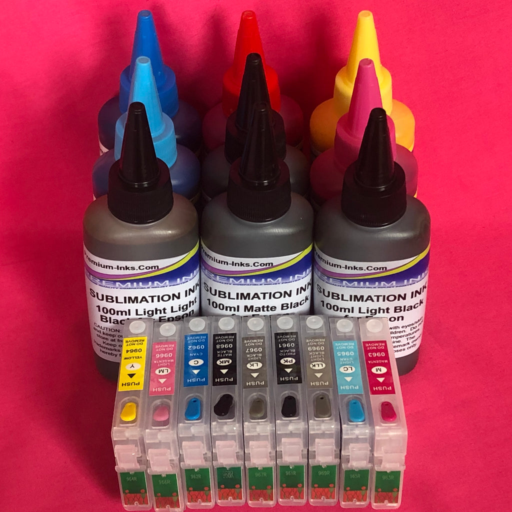 8x100ml Sublimation Ink + Refillable Cartridges for Epson Stylus Photo R2880