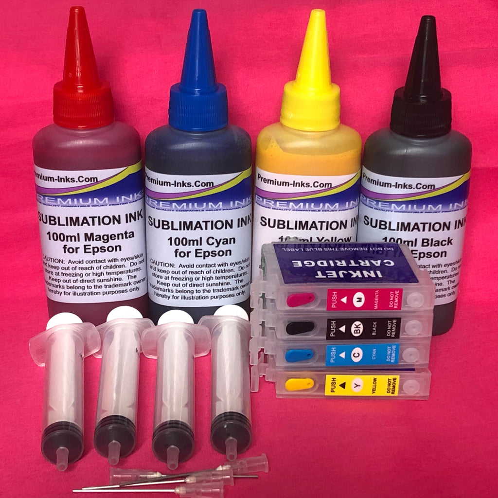 Refillable Cartridges + Sublimation Ink For Epson T1291-4 WF 3010DW 3520DWF