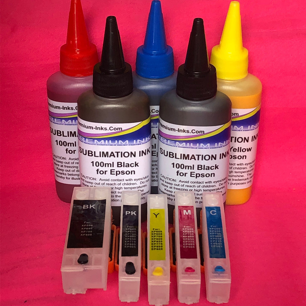 5 Refillable Cartridges + Sublimation Ink For Epson 33 xl XP7100 XP830 XP900