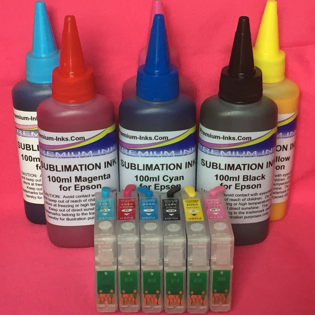 Refillable Cartridges + Sublimation Ink For Epson T0801-6 PX 810 820 830 FWD
