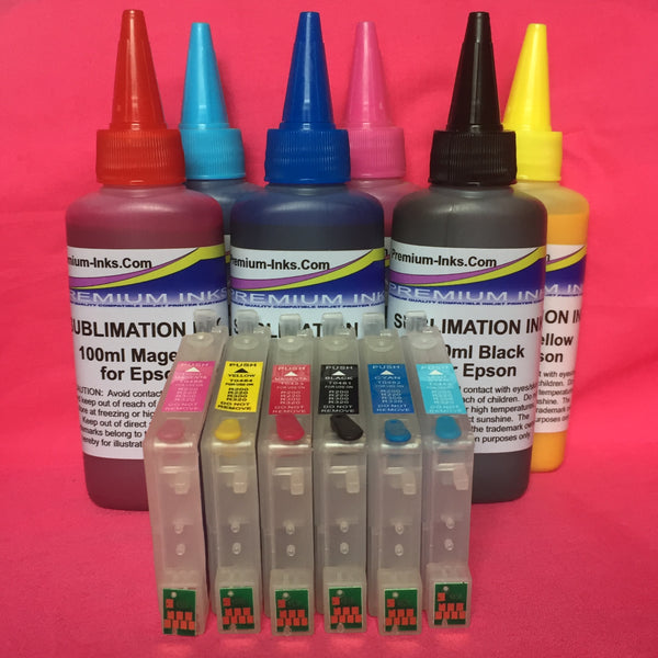 6 Refillable Cartridges + Sublimation Ink For Epson T0481-6 RX600 RX620 RX640