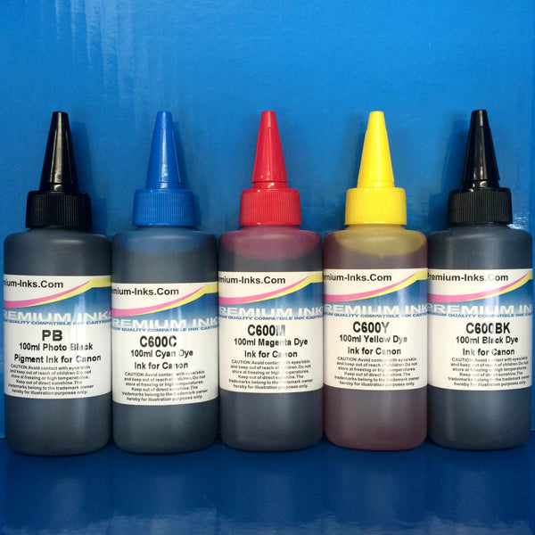 6x100ml 2x PIGMENT BLACK 1x DYE BK/C/M/Y Printer Refill Ink CANON Pixma Printers Non OEM