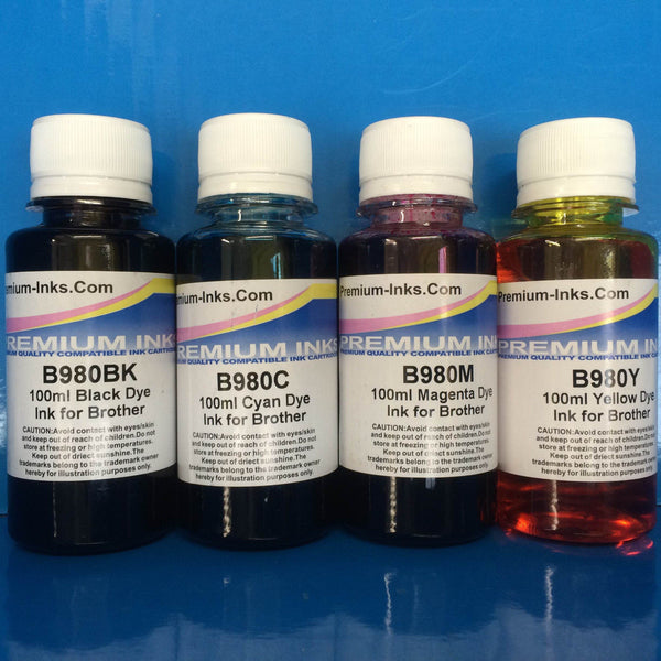4X100ml DYE REFILL PRINTER INK FOR REFILLING BROTHER LC223 LC 223 CARTRIDGES Non OEM