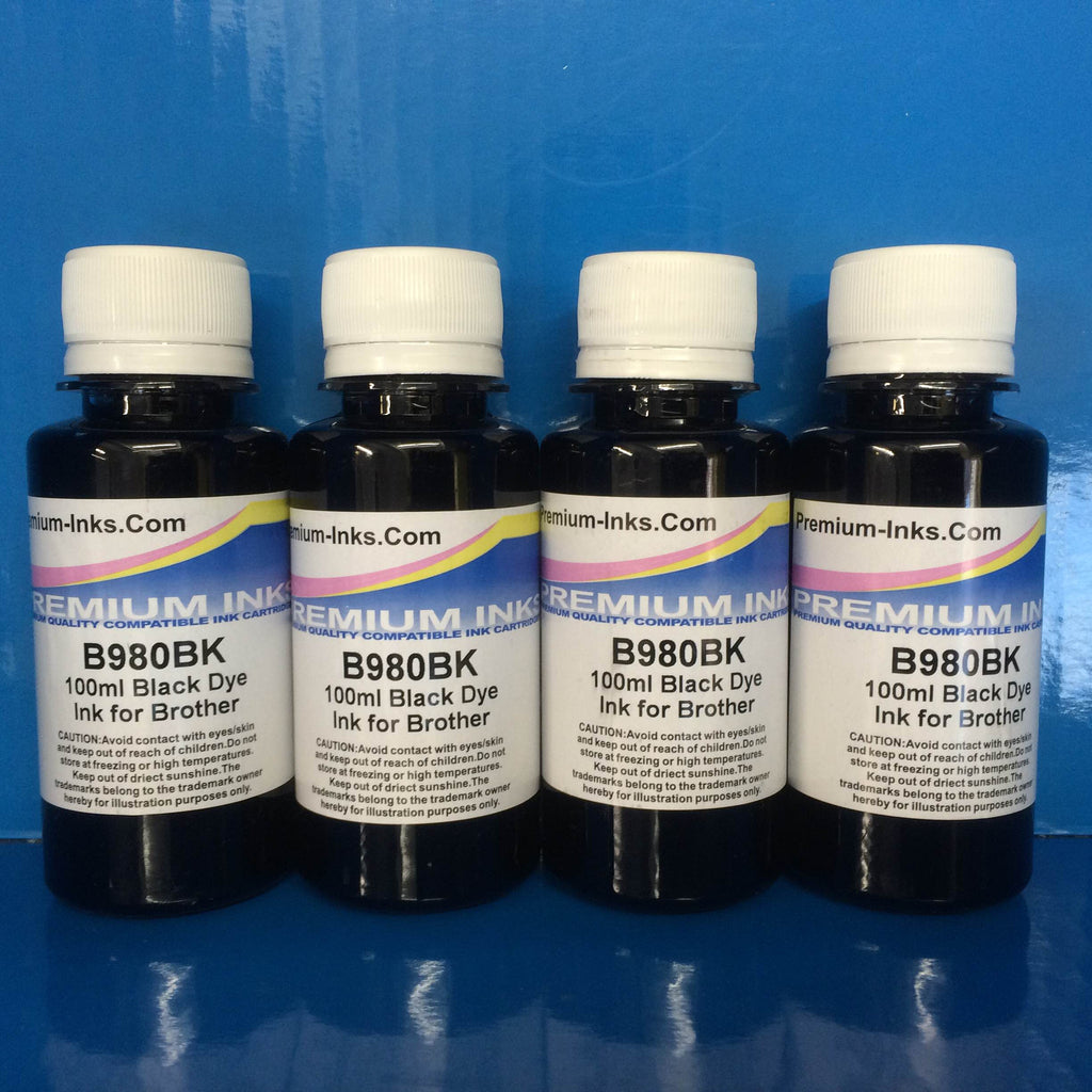 BLACK DYE REFILL INK 4X100ML FOR REFILLING BROTHER LC123 LC223 LC1100 LC985 CARTRIDGES Non OEM