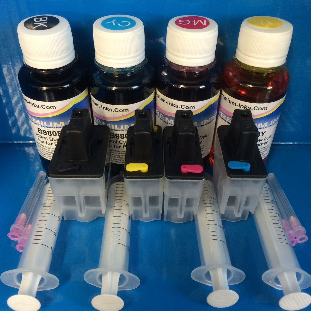 4 REFILLABLE CARTRIDGES + 400ML INK TO REPLACE BROTHER LC900 Non OEM