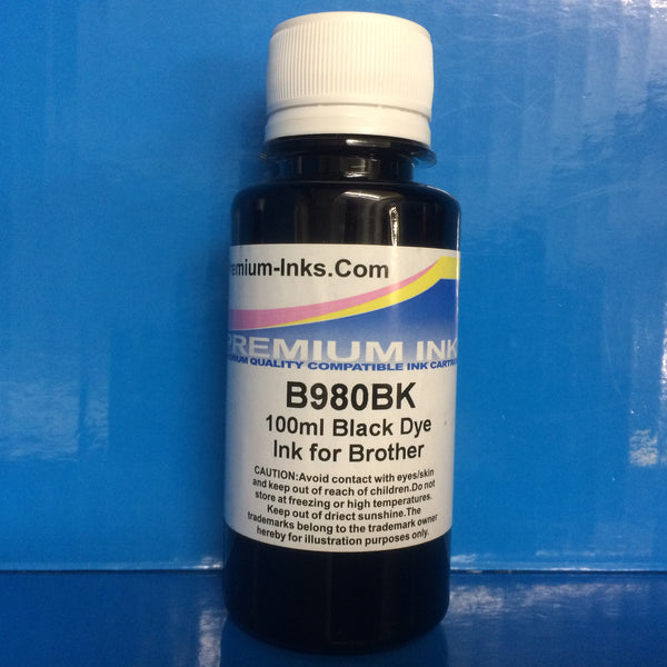 2x 100ml BLACK BOTTLES DYE REFILL INK FOR BROTHER Non OEM