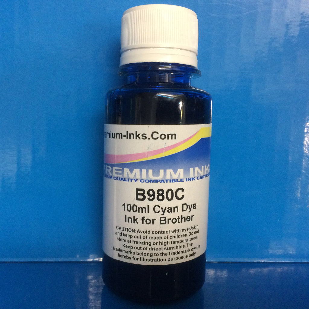 2x 100ml CYAN BOTTLES DYE REFILL INK FOR BROTHER Non OEM