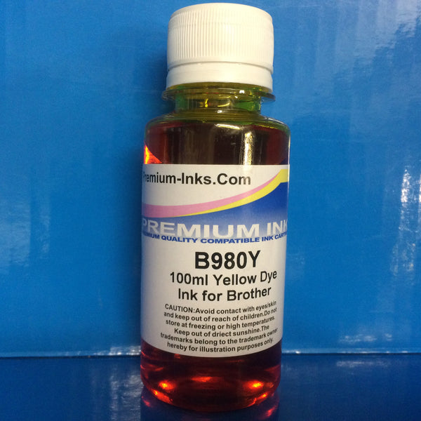2x 100ml YELLOW BOTTLES DYE REFILL INK FOR BROTHER Non OEM