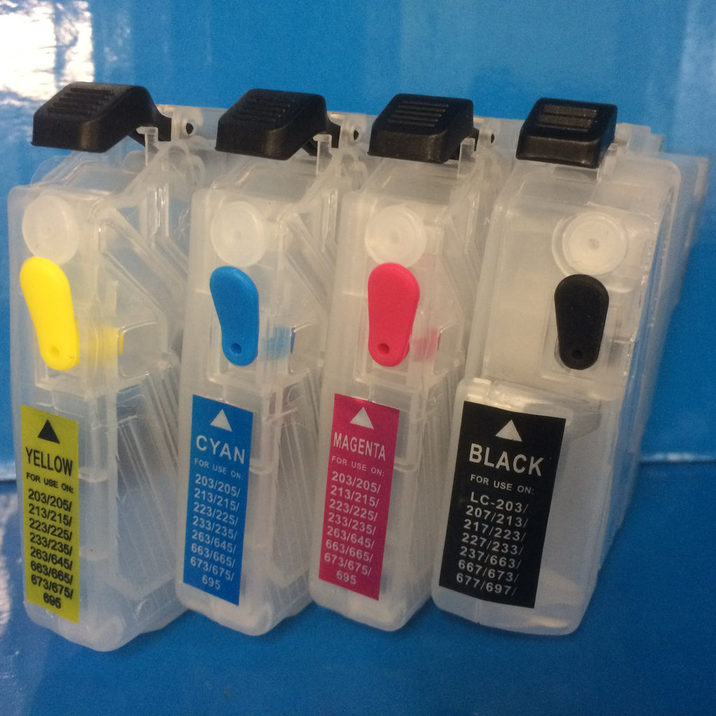 4 REFILLABLE PRINTER CARTRIDGES TO REPLACE BROTHER LC223 LC 223 Non OEM