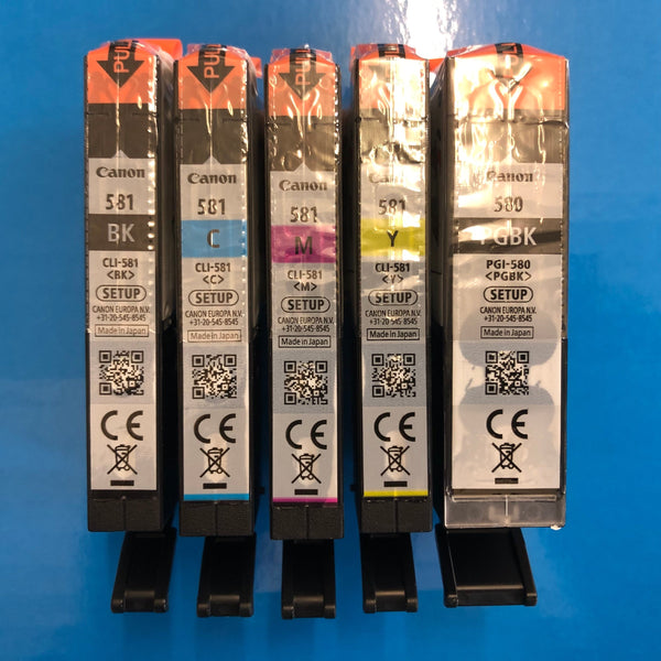 Set (5) Genuine Canon Starter Replacement PGI-580 BK CLI-581 BK/C/M/Y Ink Cartridges