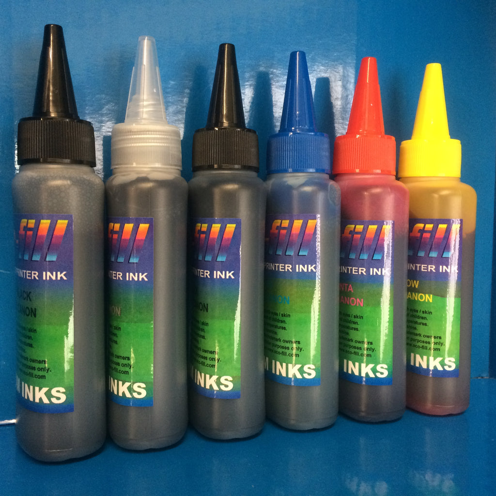 6X100ML ECO-FILL DYE/PIGMENT REFILL INK FOR CANON PIXMA PRINTERS NON OEM