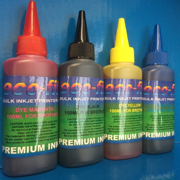 4X100ML ECO-FILL DYE REFILL INK FOR BROTHER PRINTERS NON OEM